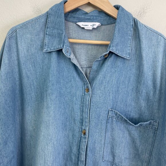 NEW Old Navy Womens Plus 3X Boyfriend Shirt Chambray Denim Relaxed Button Up Top - Picture 8 of 10